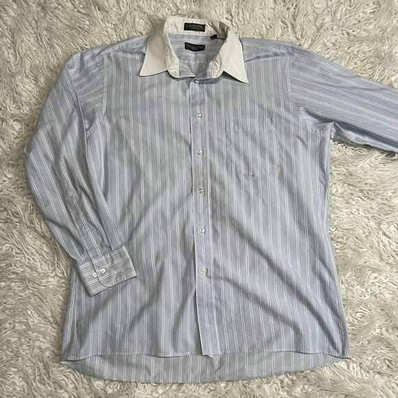 Christian Dior Men’s Dress Shirt Blue Monsieur Vertical Striped Size 16  - 32/32 - Picture 1 of 5